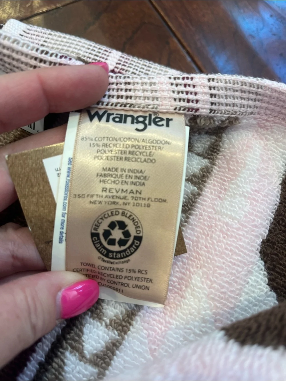 Wrangler Aztec Stripe Bath and Hand Towels in Burgundy, Brown, Pink & White